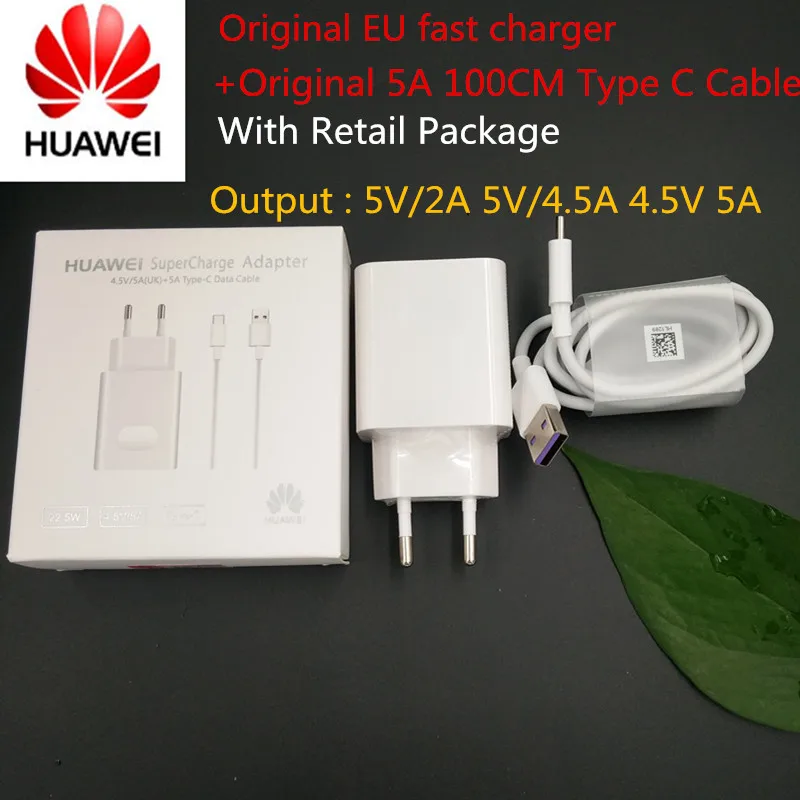 

Original Huawei P20 Super charger Wall Travel Quick Fast Charger EU Adapter 5A Type c Cable for p9 p10 plus p20 pro mate 8 9 10