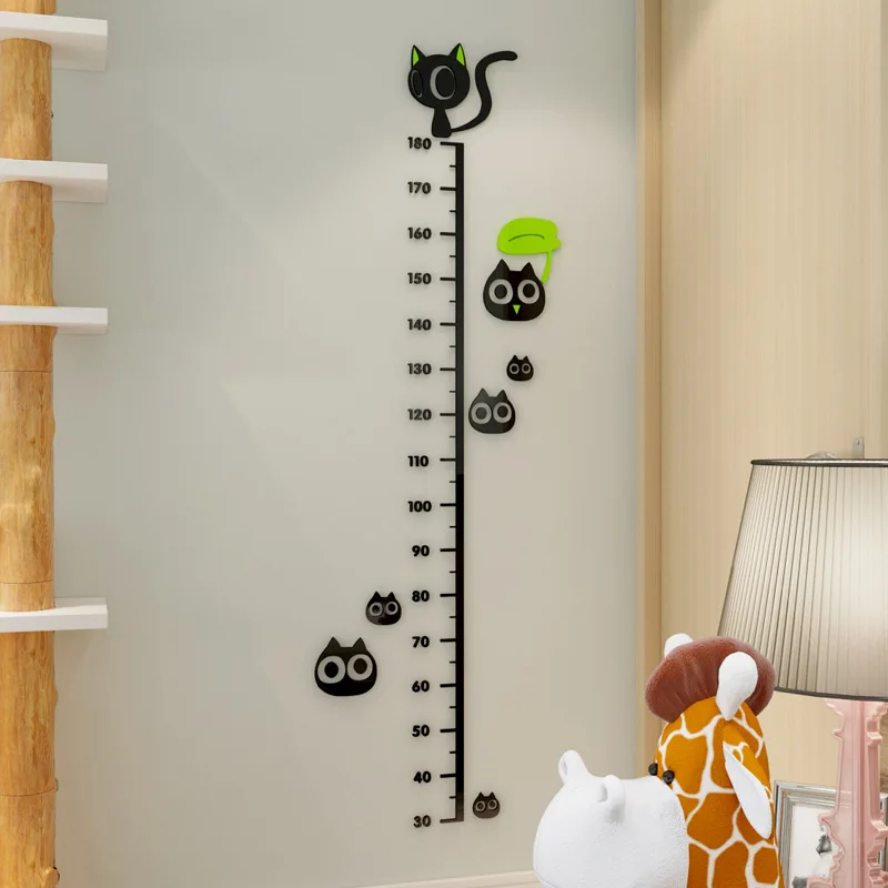 3D акрил Черный кот высота измерения наклейки для детей игровая комната самоклеющиеся водостойкие съемный диаграмма роста домашний декор