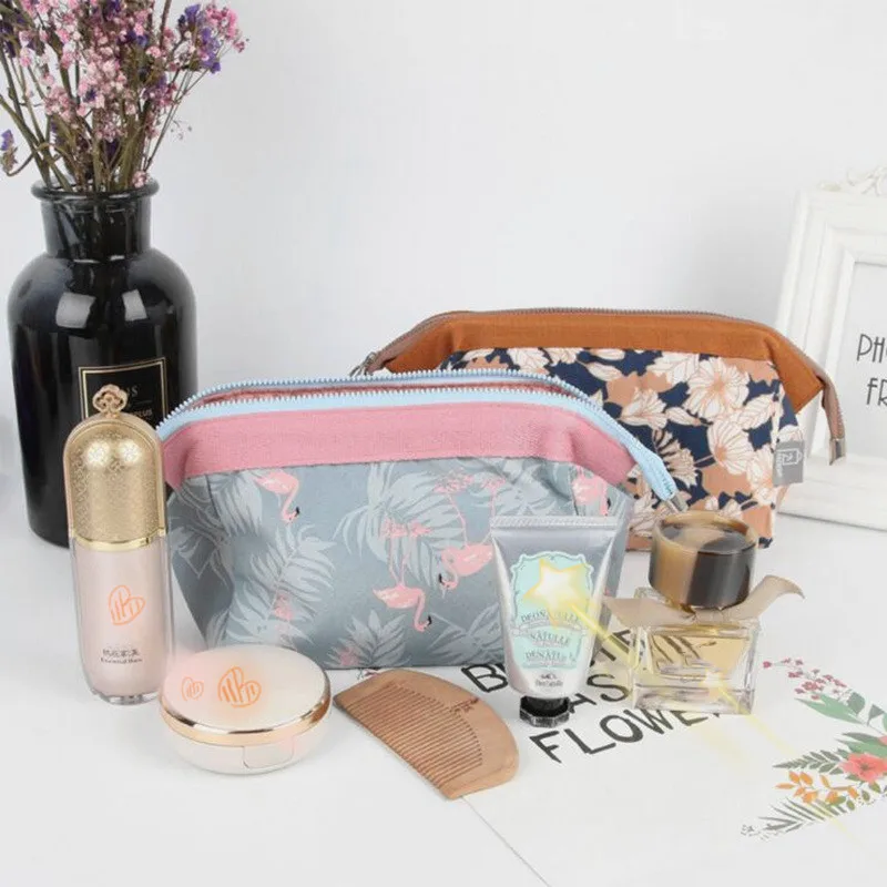 Fashion Flamingo Cosmetic Bag For Women Girl Polyester Makeup Bag Storage Portable Zipper Toiletry Make Up Case Wash Kit Beauty