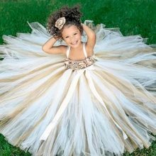 Шикарное платье цвета слоновой кости с цветочным узором для девочек; платье-пачка с цветочным узором для девочек золотого и шампанского; праздничная одежда для детей на день рождения