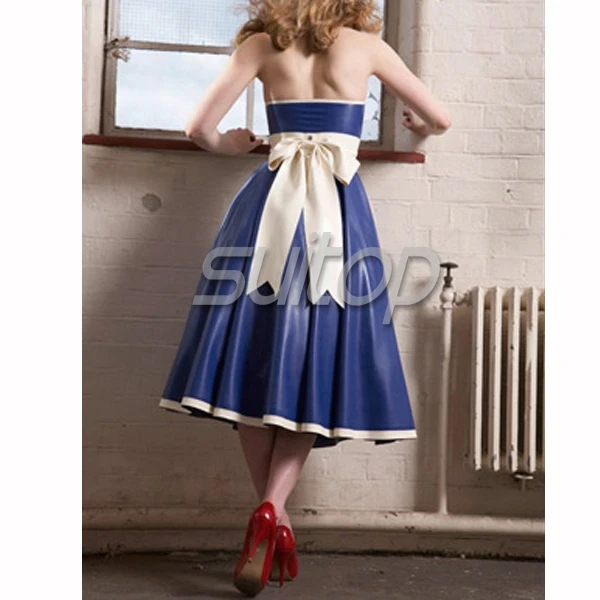Прекрасное латексное резиновое платье синего цвета SUTIOP