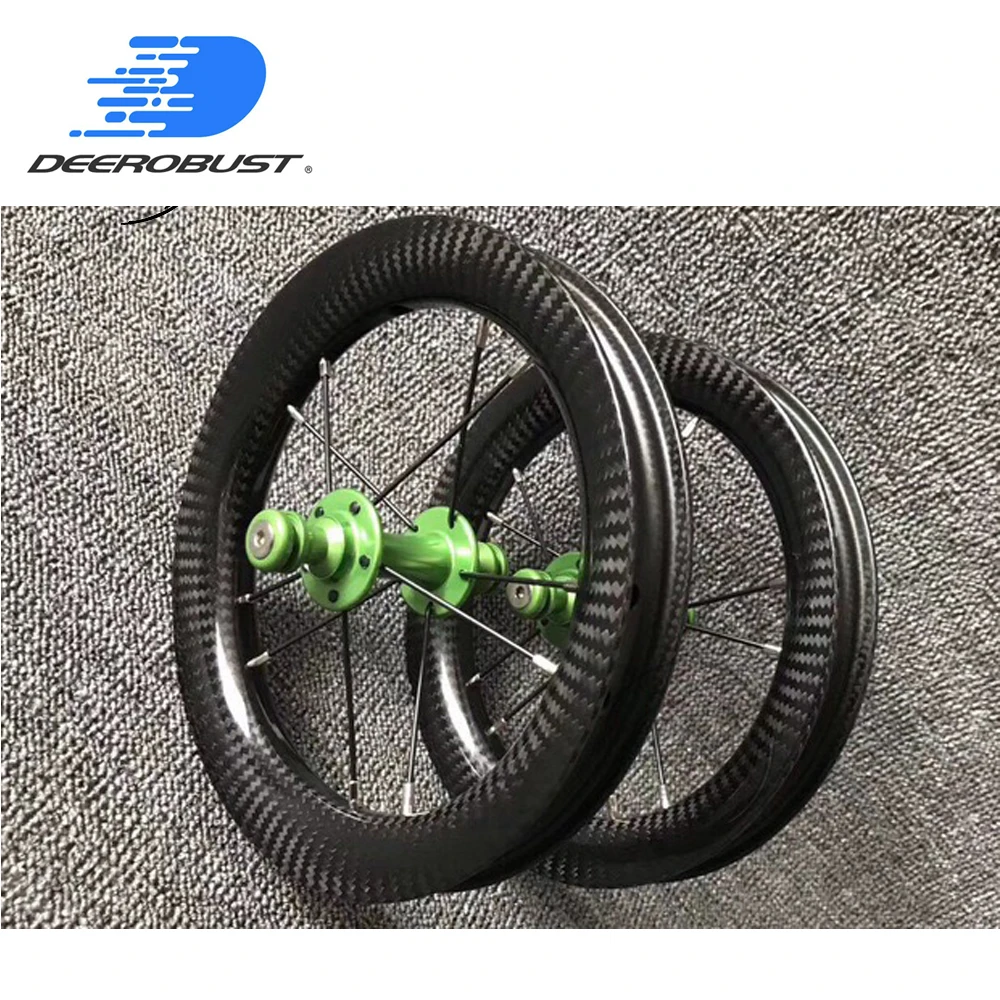 

390g Flyweight 12 inch 203 25mm x 30mm Tubeless Clincher Balance Bike Carbon Wheels 12" Kid's Bicycle strider/Kokua/Puky Green