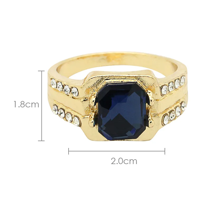 2018 Fashion Blue Stone Gold Color Rings For Women Man Party Wedding Ring Hang Jewelry Size 8 9 10 11