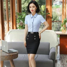 Новинка, модный стиль, строгие костюмы с 2 топами и юбкой для девушек, женские деловые блузки и рубашки, юбки, наборы