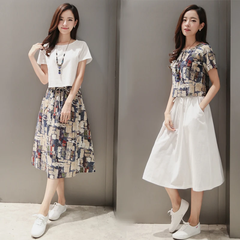 

Special offer every day two sets of summer cotton printing ink retro suit dress linen dress large size women