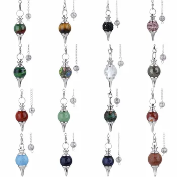 

SUNYIK 1 Lot (5Pc) Stone/Crystal Czech Slivery Chain Ball Pendulum Chakra Healing Reiki Dowsing