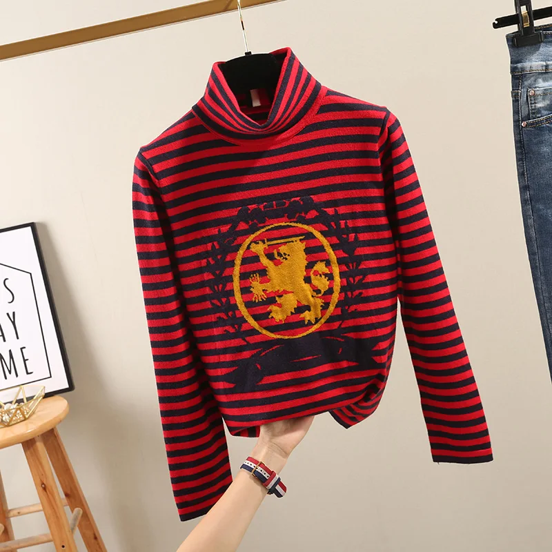 2018 Winter Harajuku Women Striped Turtleneck Sweater