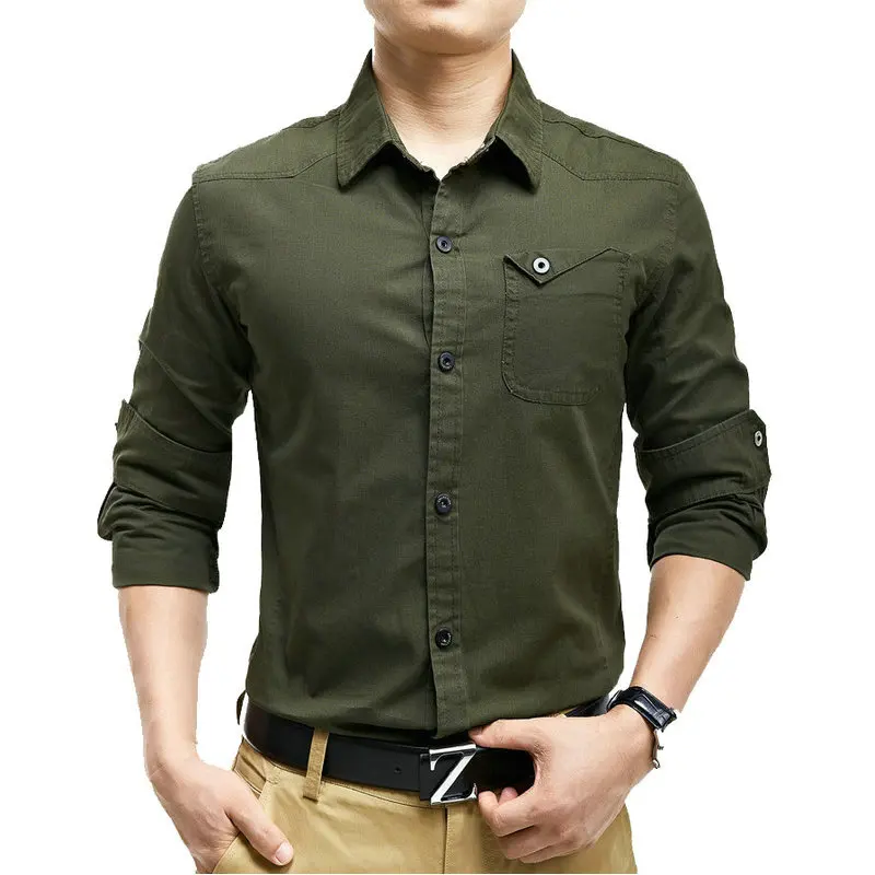 Drop Shipping new autumn men slim fit military long sleeves cotton shirts S-4XL AXP217