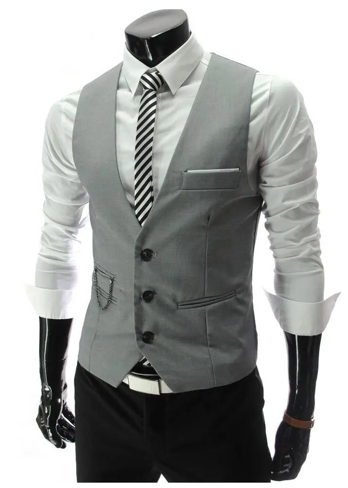 Новая модная мужская костюмная жилетка в Корейском стиле, блейзер, жилет, Повседневная приталенная куртка без рукавов с v-образным вырезом, однобортный черный цвет Gilete Colete - Цвет: Gray