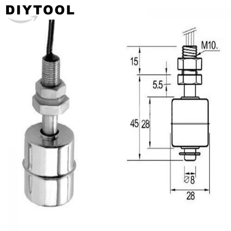 Нержавеющая сталь вертикальный датчик уровня воды и жидкости внутренний Поплавковый выключатель 45 мм линия 30 см