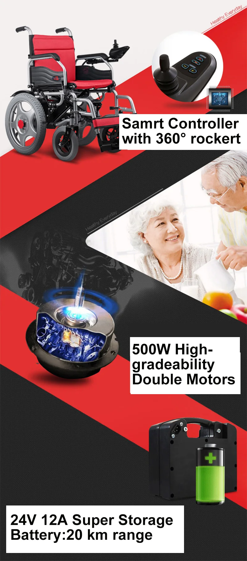 Top Foldable Medical Power Wheelchair Electric Handicapped Scooter with Powerful battery Double Motors for the Disabled and Elderly 5 Top Foldable Medical Power Wheelchair Electric Handicapped Scooter with Powerful battery Double Motors for the Disabled and Elderly 5