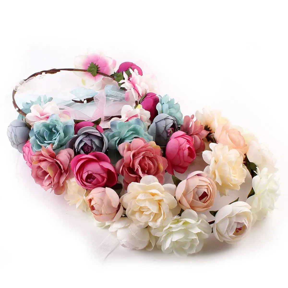 

Summer Women Wedding Floral Crown Head Band Floral Head Wreath Flower Headband Bridesmaid Bridal Garland Forehead Hair Band