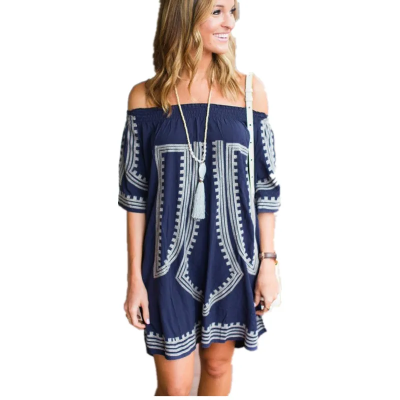 

New Arrivals Beach off shoulde Embroidery Vintage Swimwear Ladies Tunics Kaftan Beach Dress Beach Wear Women boho chic mori girl