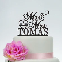 Свадебный торт Топпер, сердце на заказ Mr и Mrs торт Топпер, персонализированные деревенский акриловый Серебряный черный золотой деревянный для торта Топпер