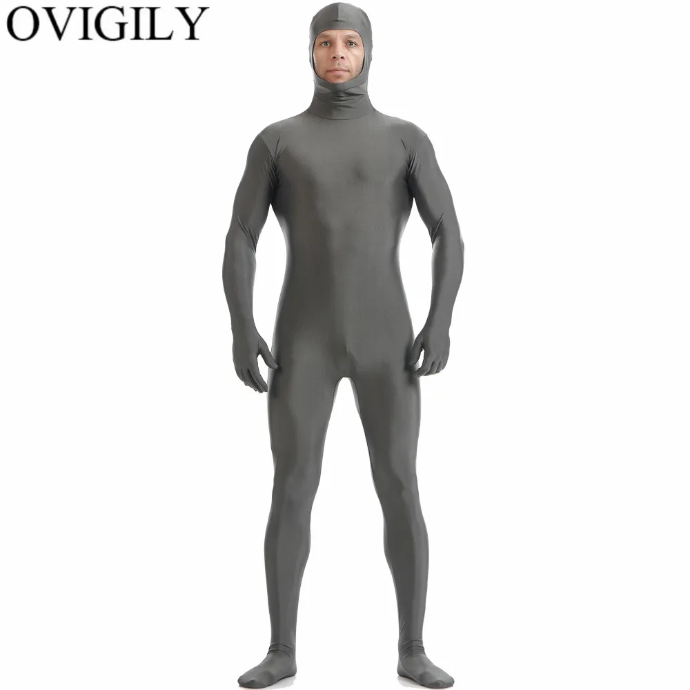 OVIGILY черный мужской костюм зентай из лайкры для косплея с открытым лицом