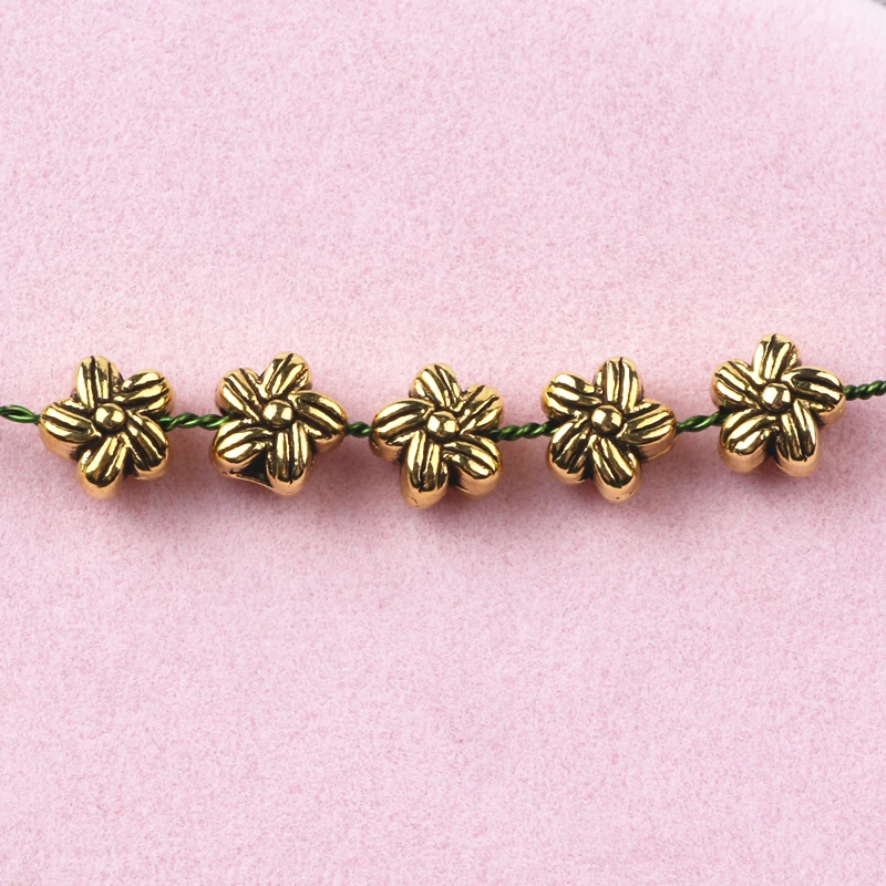 

200pcs/lot Retro Tibetan Ancient Gold 6mm Flower Spacer Beads DIY Jewelry Accessories Strand Bracelet Carved Hollow Beads