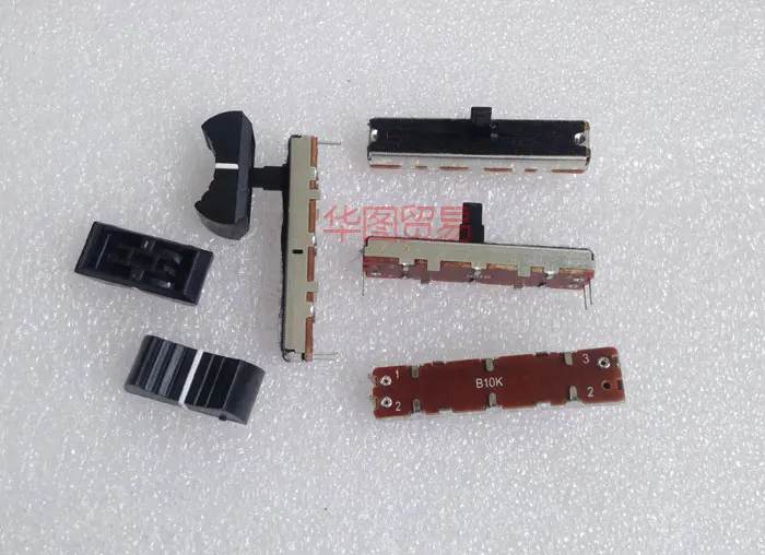 10pcs SC-302N long 45MM balanced smooth slide potentiometer B10K / Handle length 10MM 30mm trip 3 feet +10pcs fader cap