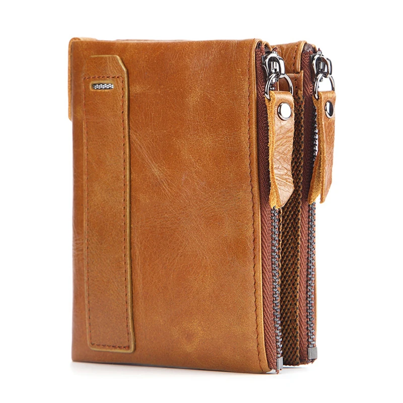 

100% Genuine Leather Men Wallet Small Zipper Pocket Men Wallets Portomonee Male Short Coin Purse Brand Perse Carteira For Rfid