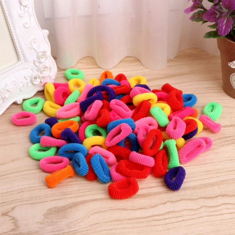 

100Pcs/ Lot Kids Hair Rope Baby Colorful Elastic Hair Tie Rope SUPER HOT SALE Band Rope Ring Band Ponytail Holder