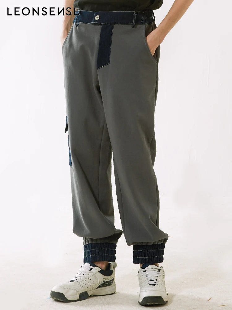 

LEONSENSE Brand 2019 Top Quality New Mens splice Beam Foot Pants Active Joggers Pencil Pants Men Leisure Hip Hop Sweatpants