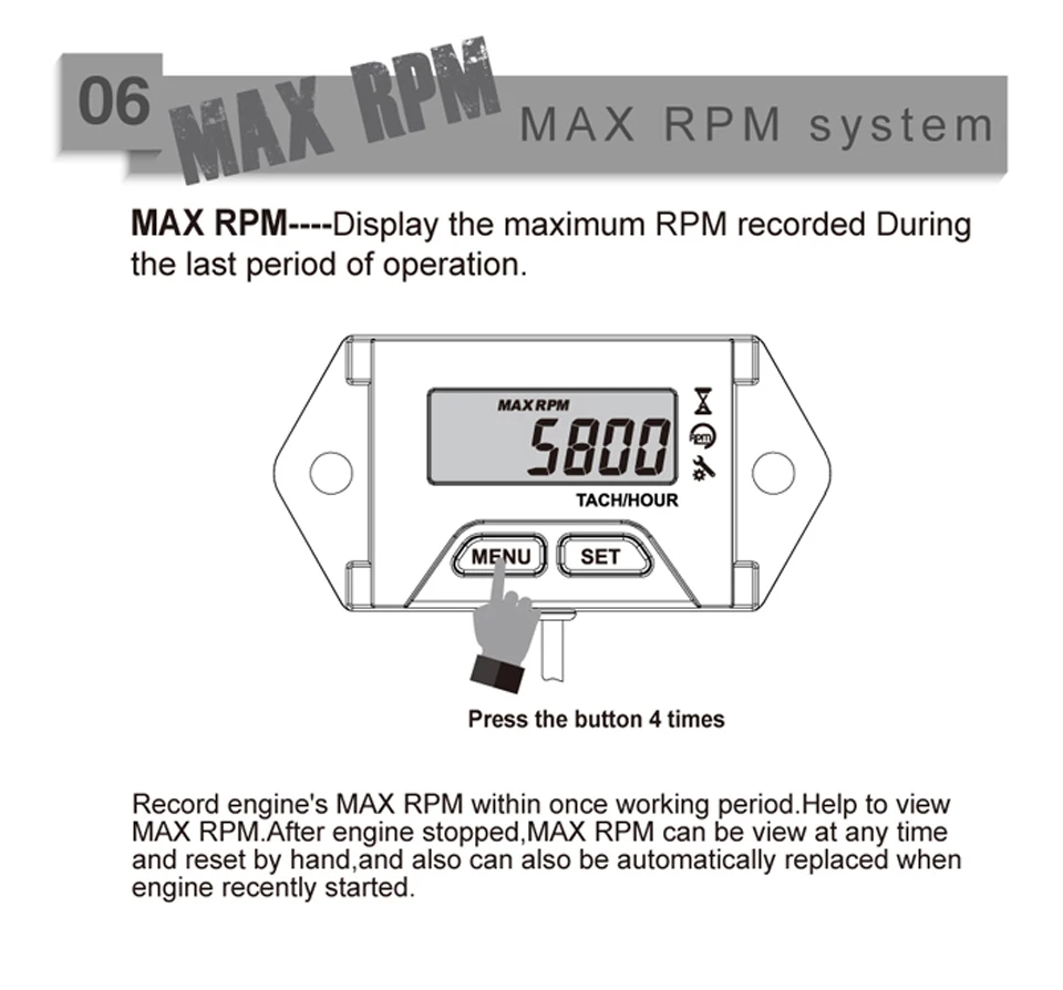 Runleader RL-HM059 lcd индуктивный тахометр с водонепроницаемым часовым счетчиком для всех бензиновых двигателей снегоходов Paramotors, бензопилы