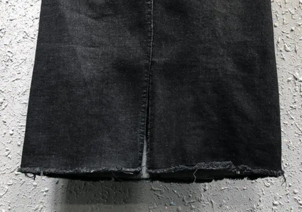 Джинсовая юбка Женская Весенняя Осенняя новая вышитая бисером черная юбка с разрезом бедра джинсовая юбка