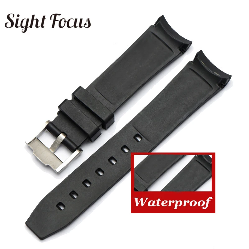 Curved 20mm 21mm Watch Strap for Rolex Black Water Ghost Rubber Watchband Submariner GMT Strap Male Bracelets Relogio Masculino