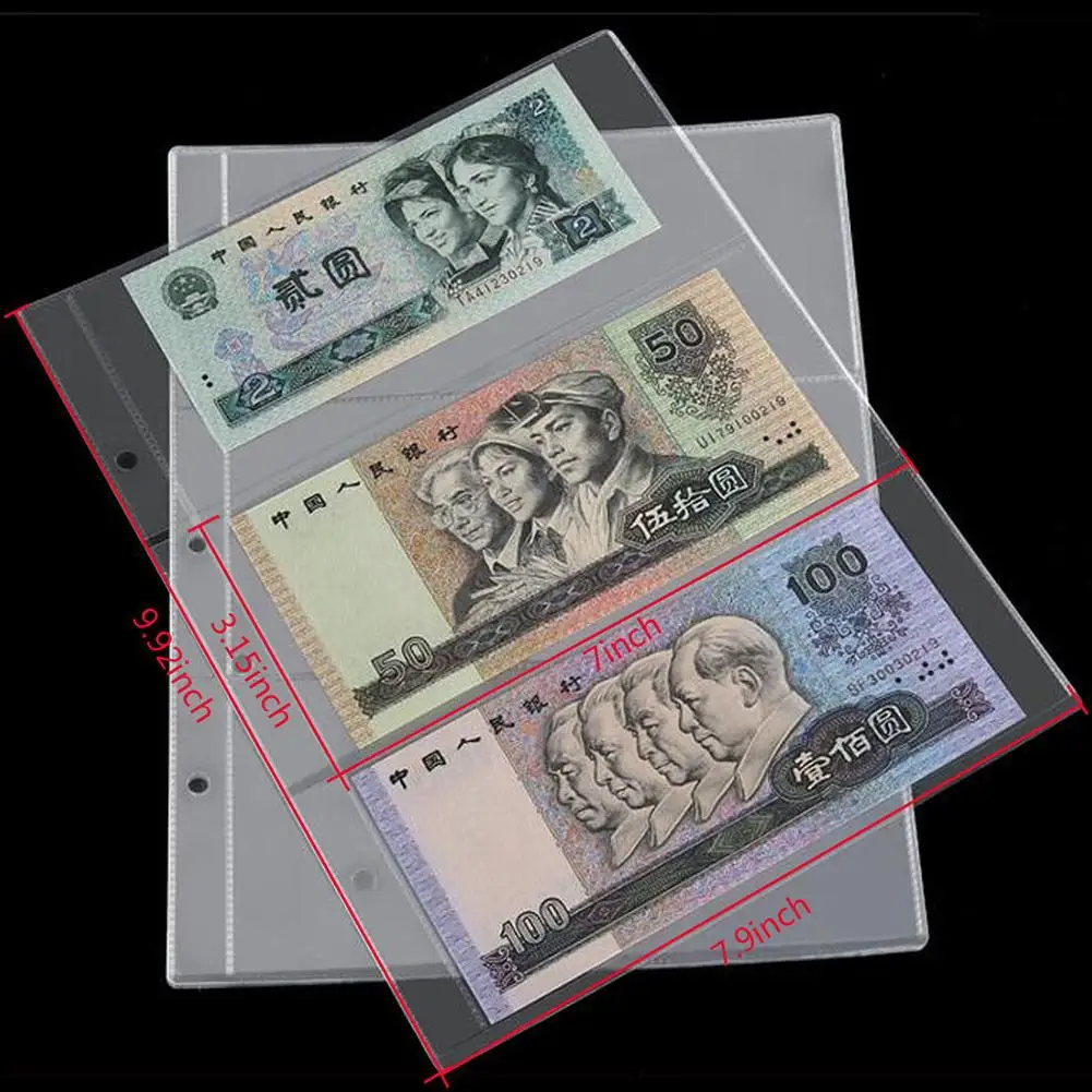 

10Pcs Money Banknote Paper Money Album Page Collecting Holder Sleeves 3-slot Loose Leaf Sheet Album Protection Hot