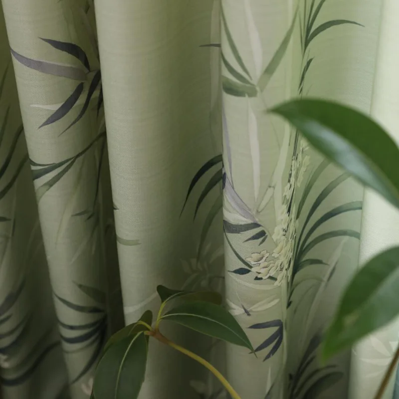 Зеленые Бамбуковые оконные шторы для гостиной, спальни, с цветами, отвесный тюль и занавеска, с принтом, полузатемненные занавески, 191& 30