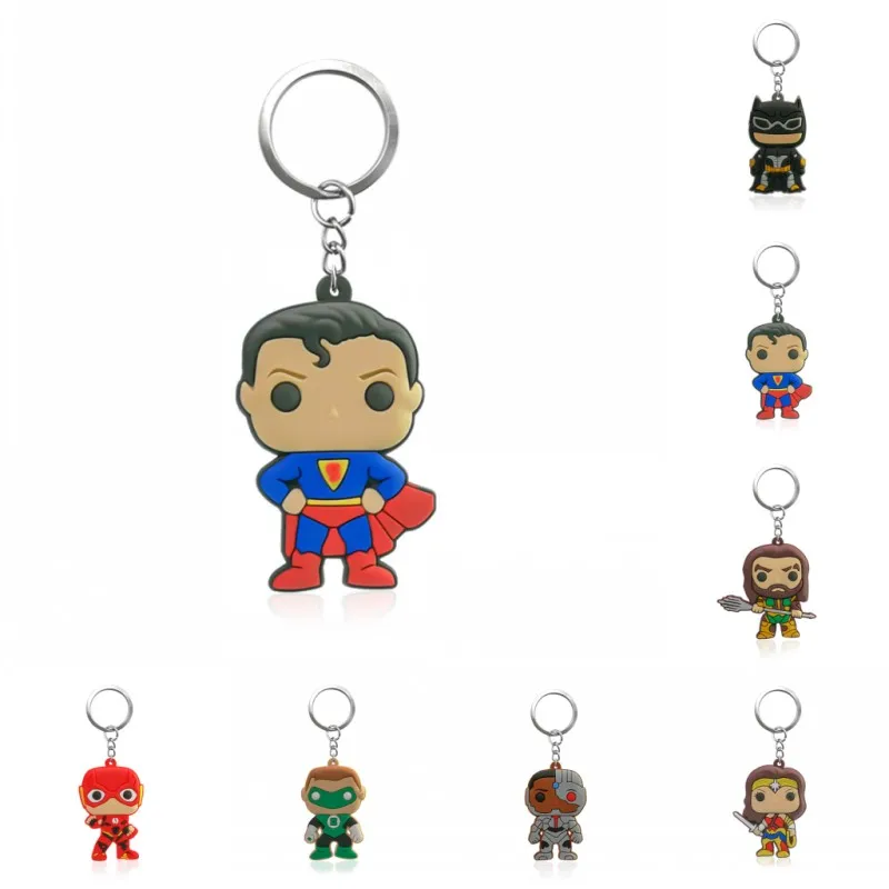 

1PCS PVC Key Chain Cartoon Justice League Mini Anime Figure Key Ring Keychain Key Holder Fashion Charms Trinket