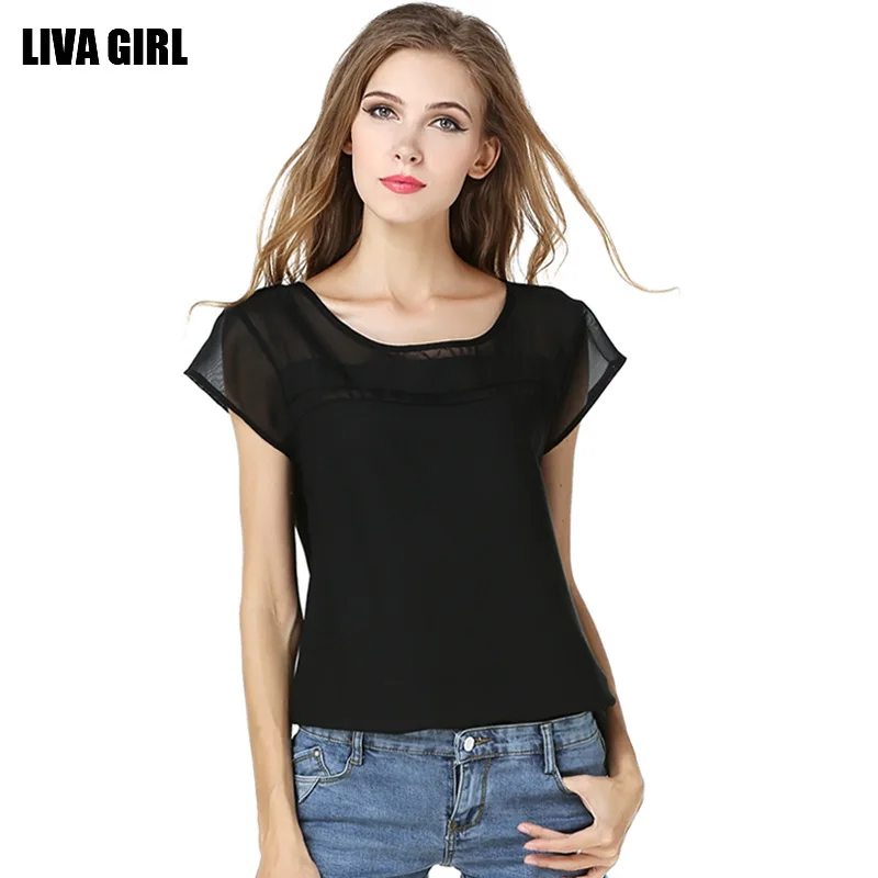 Good Quality ! 2017 Europe Zhan Xianshou Hollow Out Short Sleeve Chiffon Shirt Sexy Perspective Split Joint Jacket |