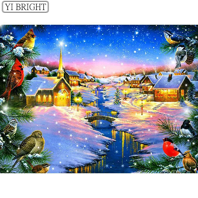 Рождественский подарок снежный Пейзаж DIY кристалл полный плацу 5D картина, вышитая бисером комплект Мозаика горный хрусталь
