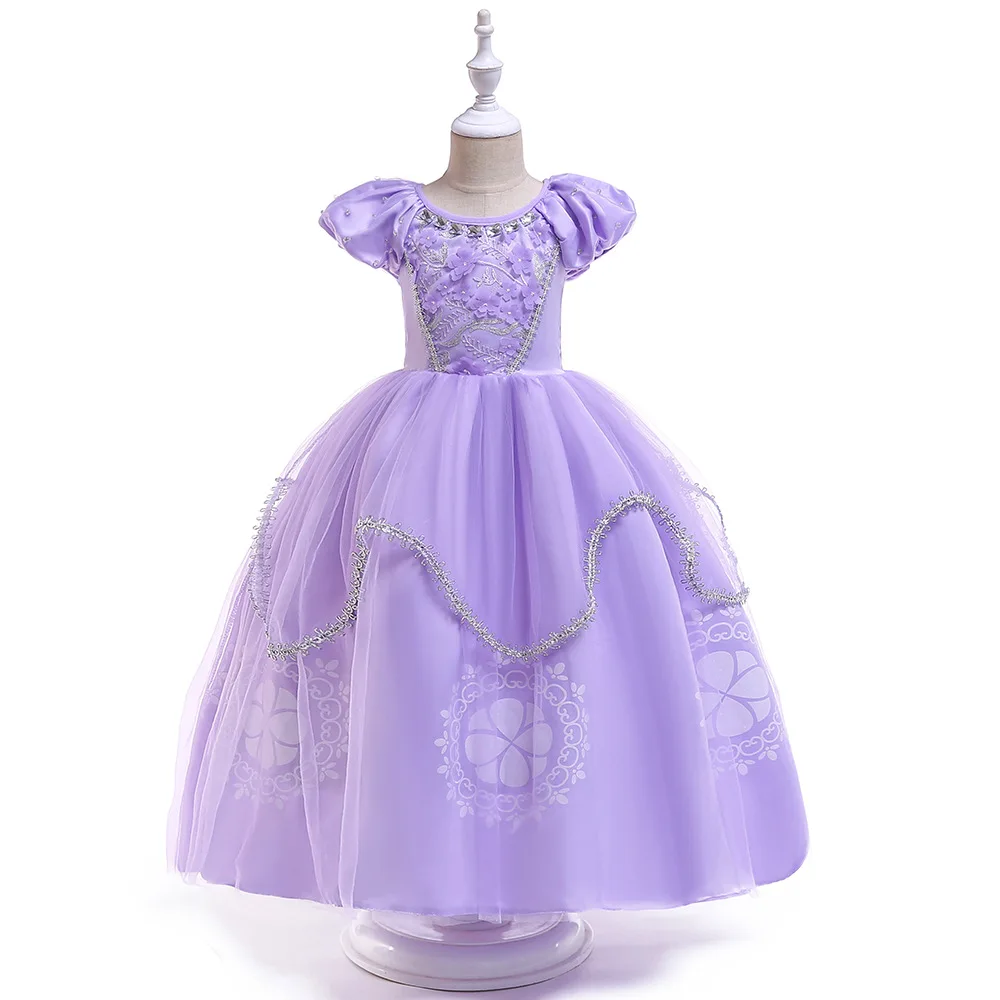 Элегантное платье принцессы Софии с цветочным узором для девочек на свадебную вечеринку; детская Карнавальная одежда для костюмированной вечеринки; Пышное Бальное Платье с короткими рукавами