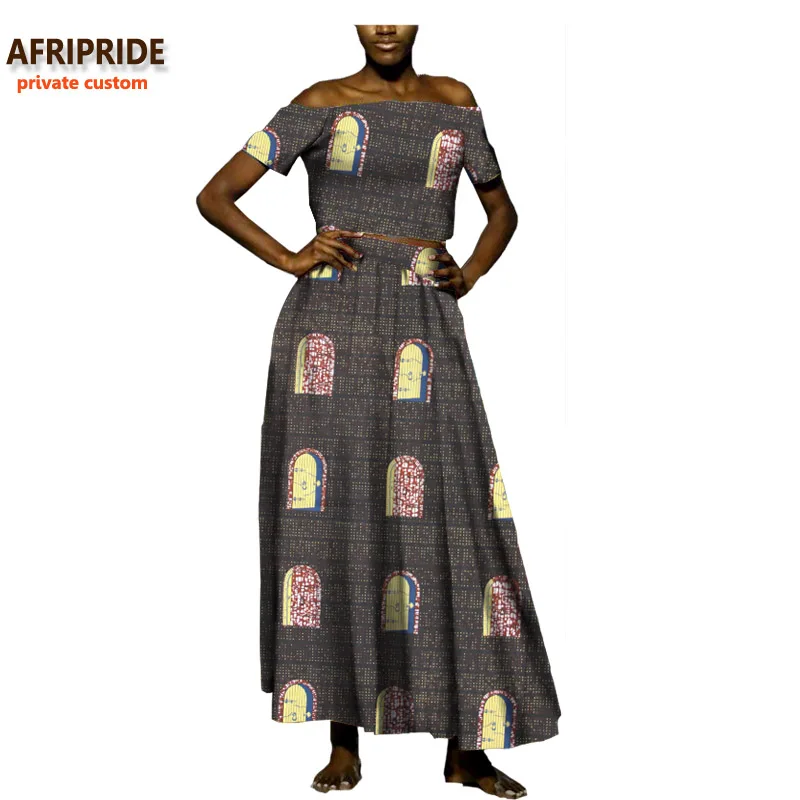 

sexy casual suit for african women AFRIPRIDE private custom short sleeve strapless top+ankle length skirt wax cottonA722619