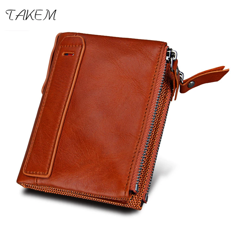 

TAKEM 2018 Genuine Cow Leather woman Wallet Fashion Coin Pocket Brand Trifold Design Mens Purse High Quality Male Cash package