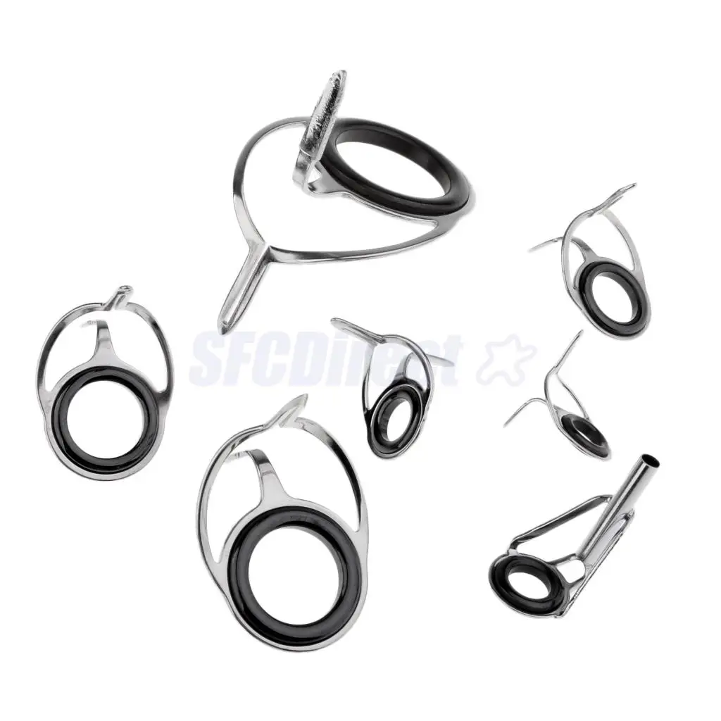 7Pcs Ceramic Ring Eyes Fishing Rod Guides Tangle Free Double Leg Guides Tips Rings  Stainless Steel Frame 7 Sizes