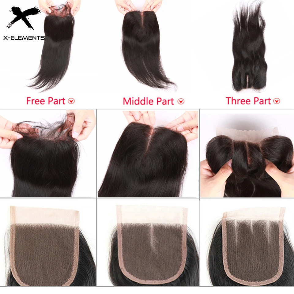 X-Elements Peruvian Straight Lace Closure Natural Color Human Hair Weaves Non Remy Hair 4x4 Free Middle Three Part Lace Closure (11)