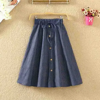 

Vintage Retro High Waist Pleated Midi Skirt Fashion Women Skirt Denim Single Breasted Skirt