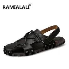 Ramialali/Большие размеры 38-46; мужские сандалии из натуральной кожи; новые летние прогулочные сандалии для мужчин; Модная брендовая уличная мужская повседневная обувь