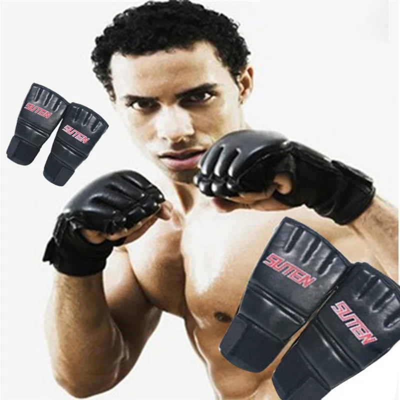 VELO Leather Boxing Gloves Training Sparring Muay Thai Fight Punch Bag Pads MMA