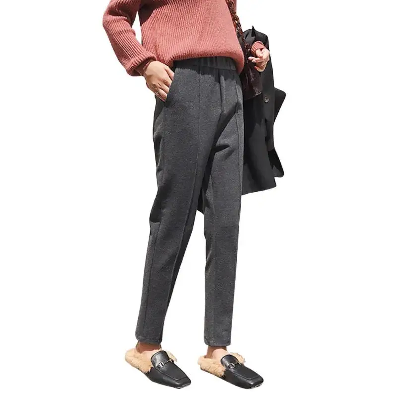 

Winter Korean Women Loose Harem Pants with Pockets Autumn Casual Woolen Loose Trousers Warm Solid Fashionable Pants