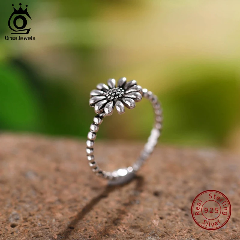 ORSA JEWELS 100% Real Original 925 Sterling Silver Dazzling Daisy Flower Ring Romantic Fashion Elegant Wedding Jewelry PSR52