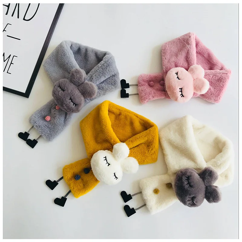 

PPXX 2019 Winter Baby Scarf Cartoon Rabbit Children Scarves Faux Fur Neck Warm Kids Scarf Fur Ball Girls Boys Bufanda Bebe