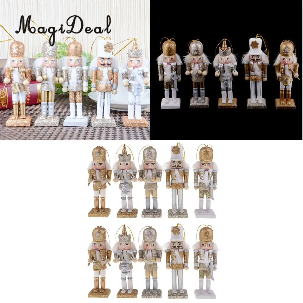 10Pcs 12cm Wooden Nutcracker Solider Figure Model Puppet Doll Handcraft for Children Gifts Christmas Home Office Decor Display
