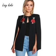 

Lazy KoKo Women Plus Size Floral Embroidery Cloak Coat Open Stitch Solid Color Basic Tops Large Size fomal Cloak Coat