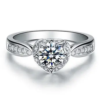 

Romantic 1CT Heart Shape Diamond Ring Solid 14K White Gold 585 Heart Pattern Setting Engagement Jewellery for Female