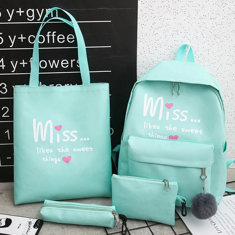 

4Pcs/set Girls Student Book Bag Women School Backpacks Sac A Dos Schoolbag Bolsas Mochilas Nylon Boys Satchel