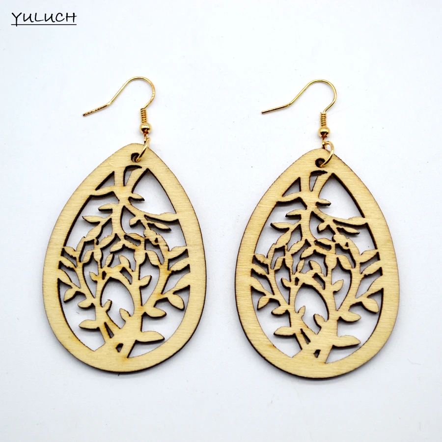 girl latest design Unfinished wood jewelry earring personality hollow