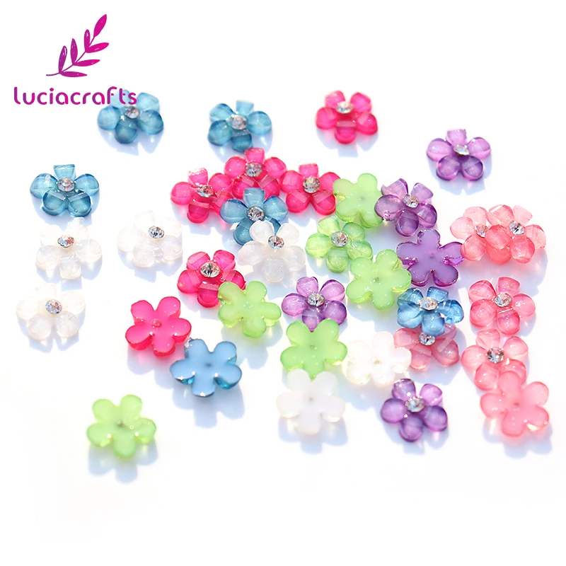 

Lucia crafts 20pcs/lot 10mm resin flower with rhinestone flatback cabochon for DIY phone,nail art decoration 003018038