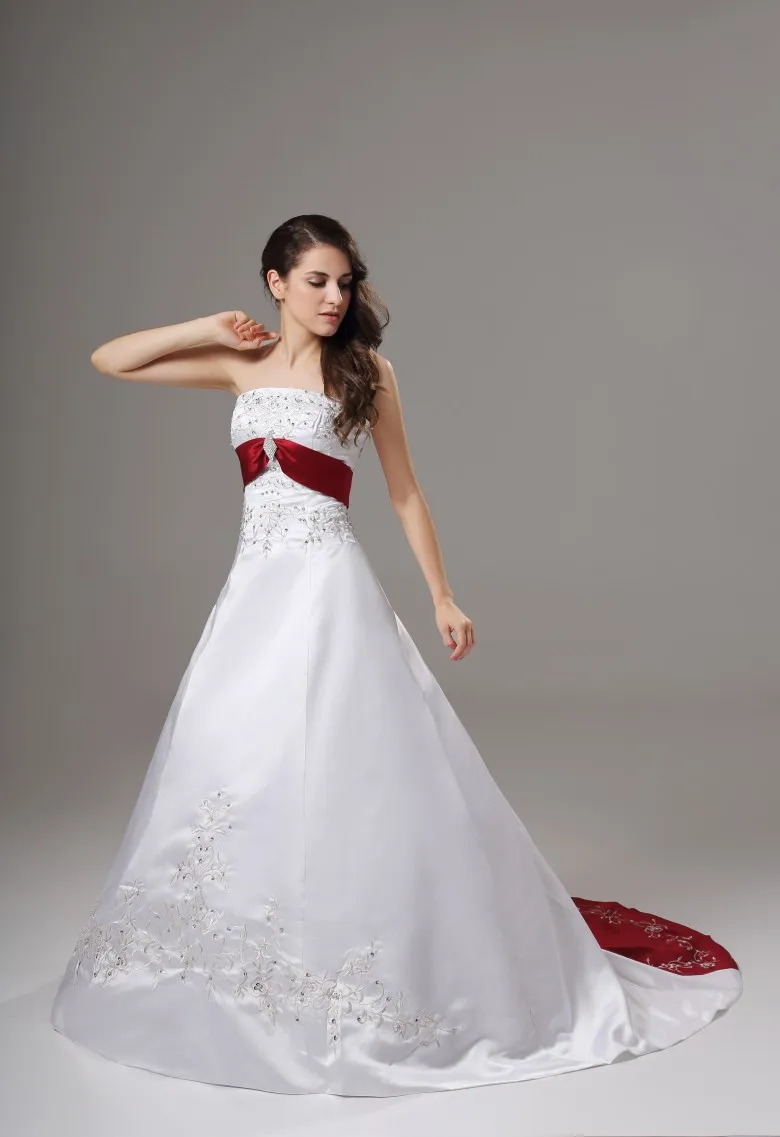 burgundy white wedding dress